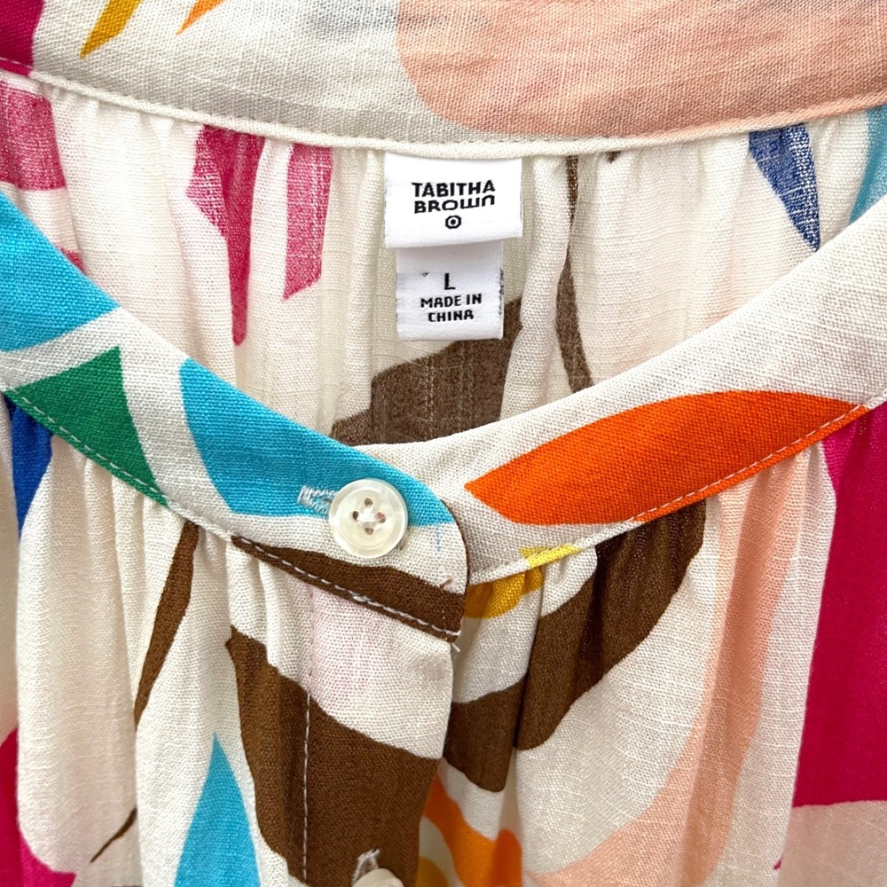 Tabitha Brown Tropical Botanical Cover Up Shirtdress Tunic Women Large Multi - Picture 6 of 16